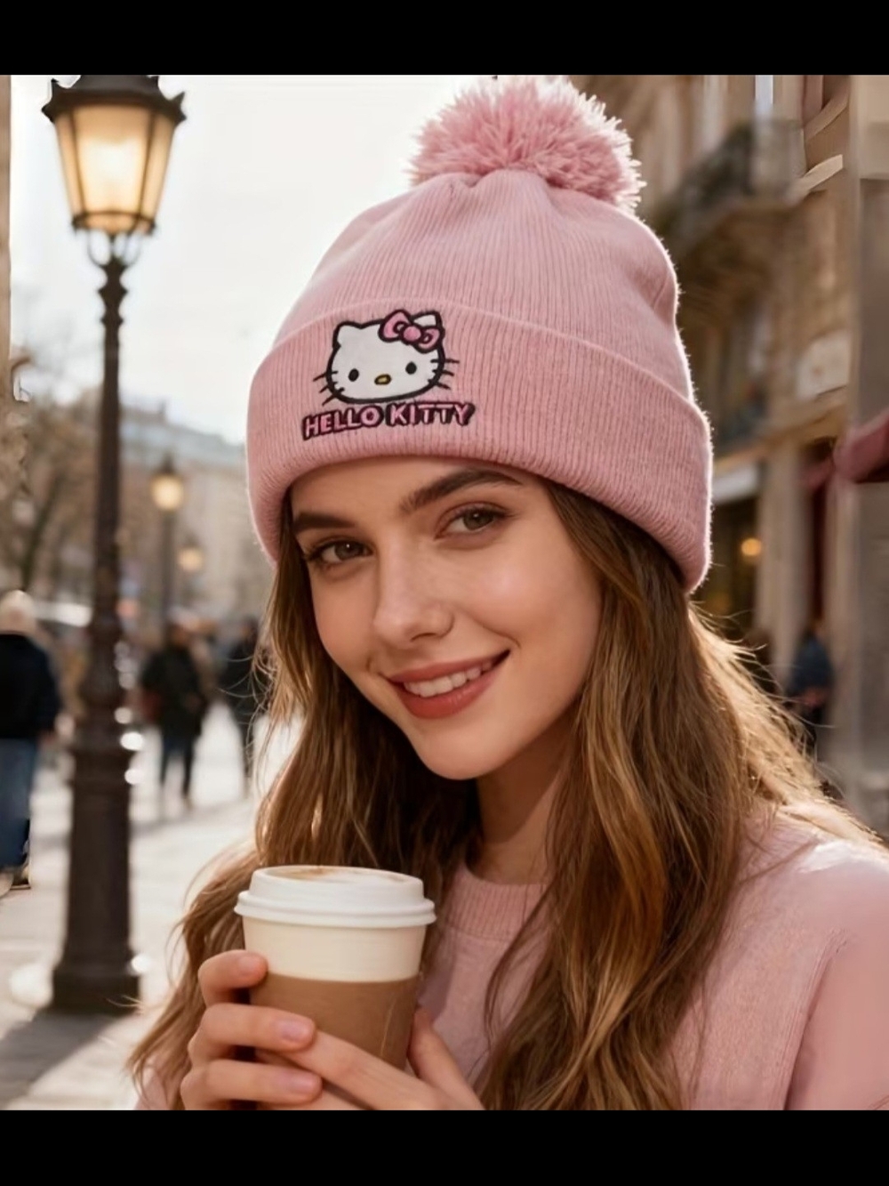 Hello Kitty Pink Pom Beanie Hat - Women's Winter Accessory